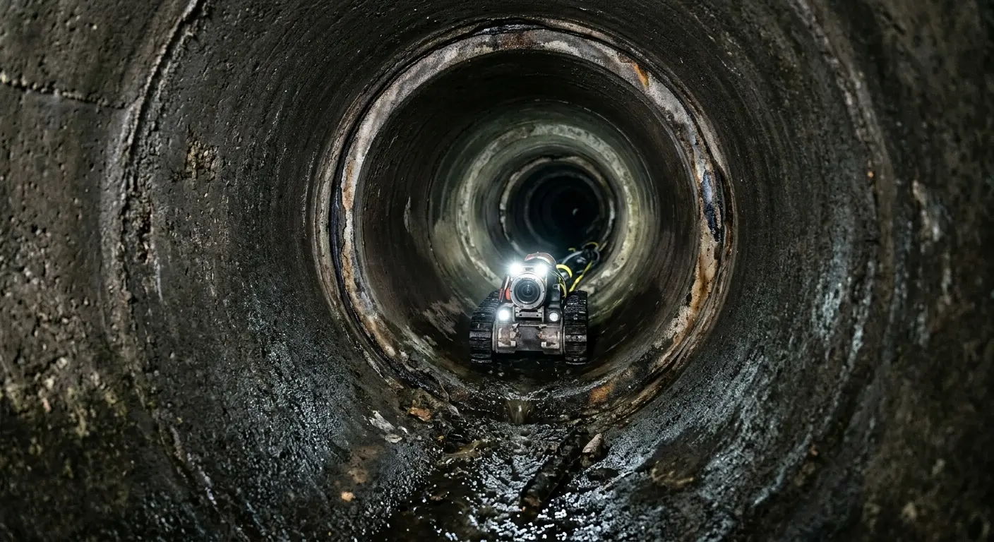 Robotic sewer camera inspecting pipe interior for Sewer Line Cleaning in Centerville